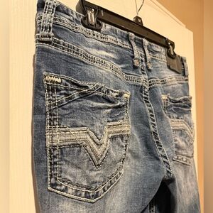 The Buckle Salvage Denim Blue Jeans Distressed Havoc Straight Slim Fit 34R Men